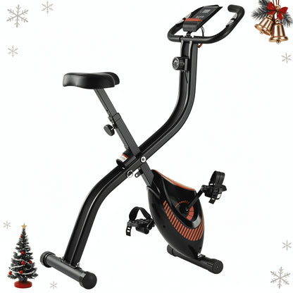 Exercise Bike 16 Levels Magnetic Resistance Folding Stationary Bike for Home with LCD Monitor Phone Holder Portable