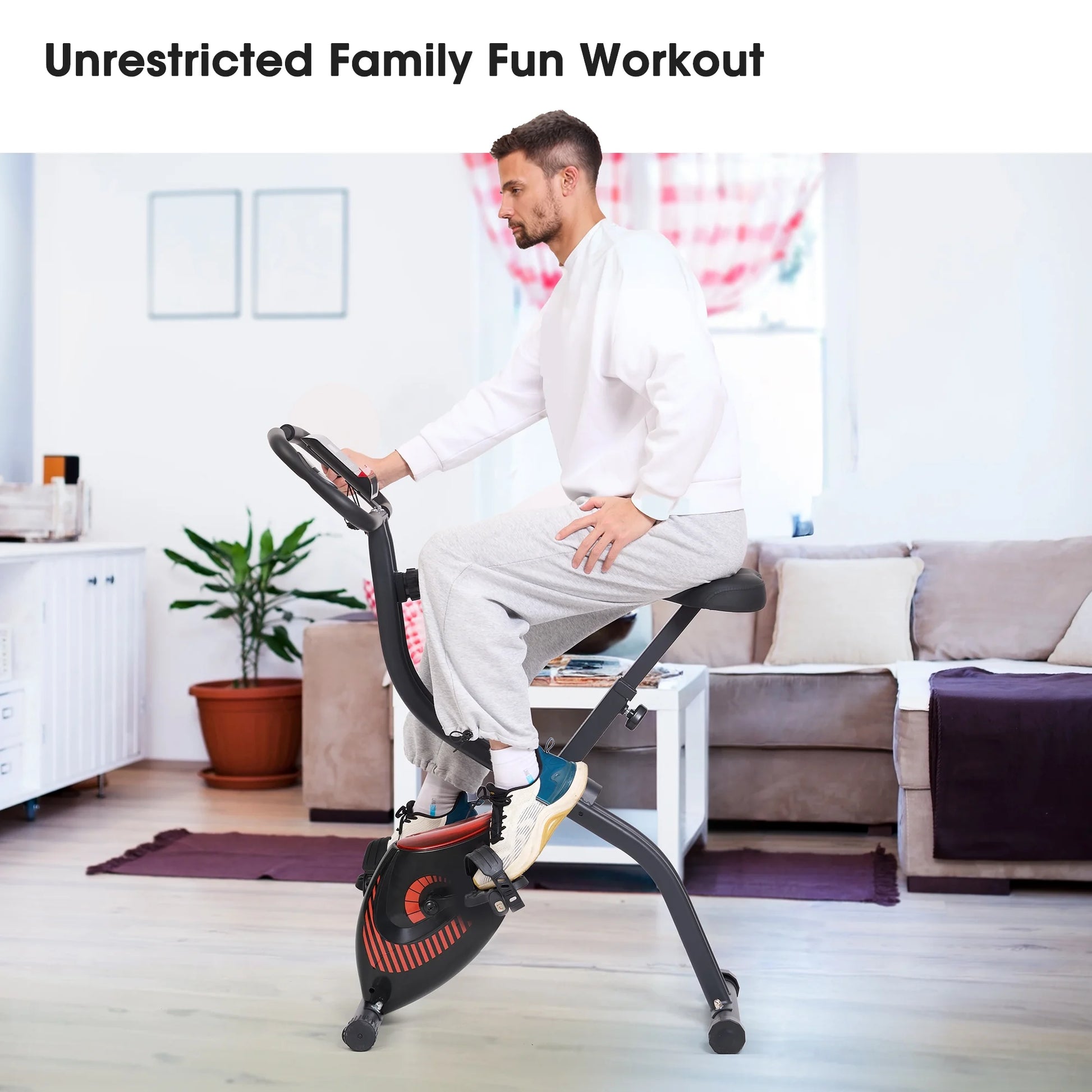 Exercise Bike 16 Levels Magnetic Resistance Folding Stationary Bike for Home with LCD Monitor Phone Holder Portable