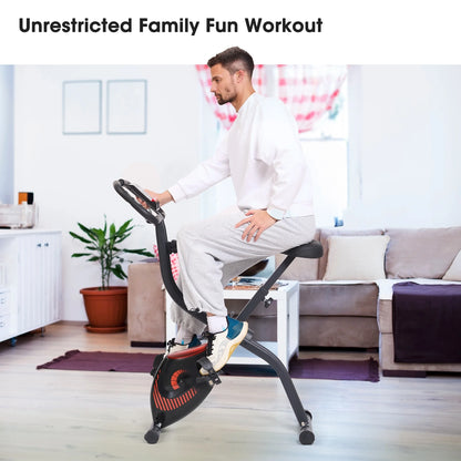 Exercise Bike 16 Levels Magnetic Resistance Folding Stationary Bike for Home with LCD Monitor Phone Holder Portable