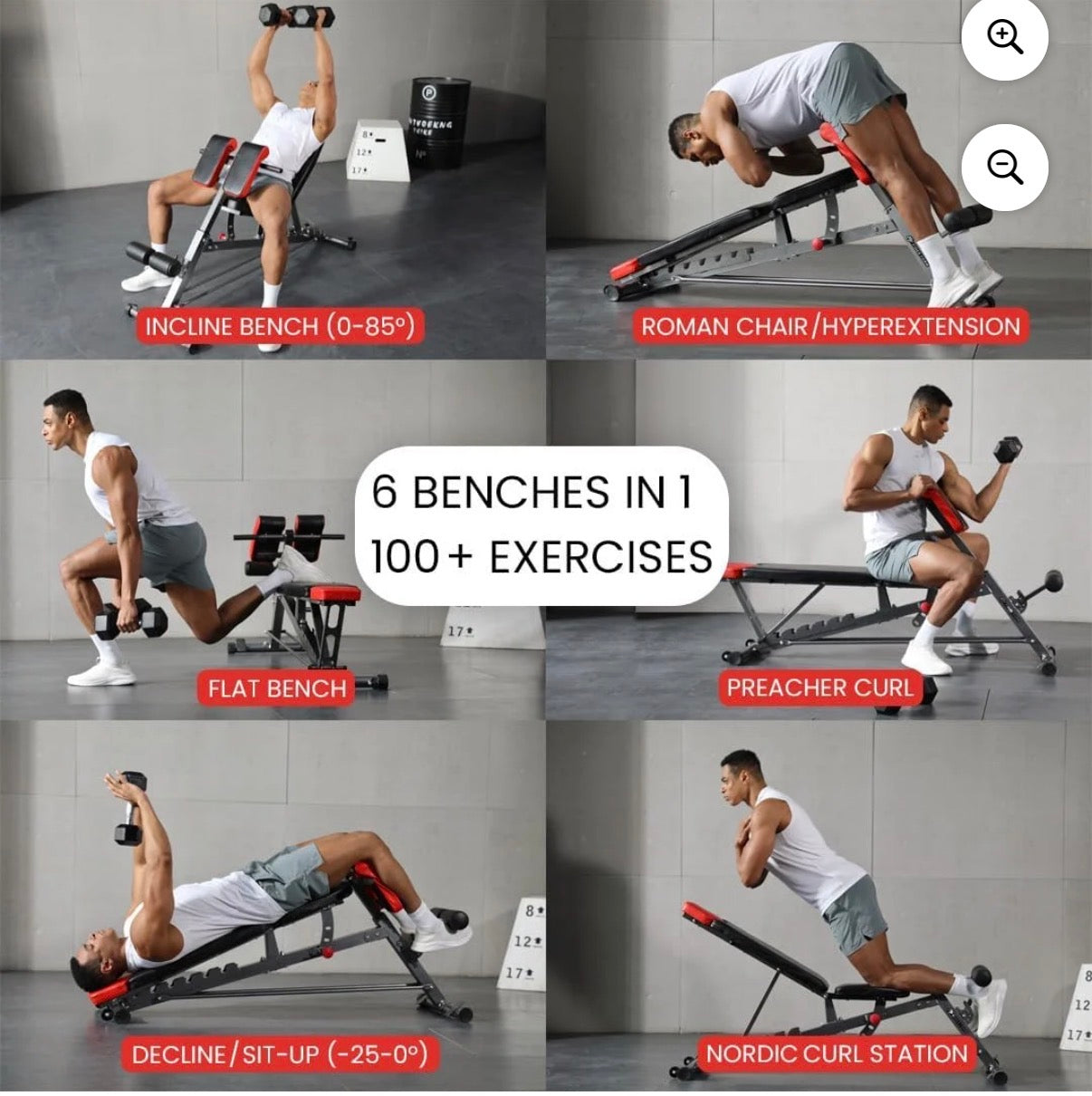 Multi-Functional FID Weight Bench for Full All-In-One Body Workout – Hyper Back Extension, Roman Chair, Adjustable Ab Sit up Bench, Incline Decline Bench, Flat Bench