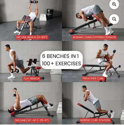 Multi-Functional FID Weight Bench for Full All-In-One Body Workout – Hyper Back Extension, Roman Chair, Adjustable Ab Sit up Bench, Incline Decline Bench, Flat Bench