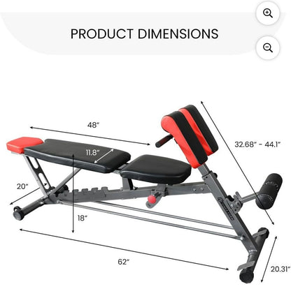 Multi-Functional FID Weight Bench for Full All-In-One Body Workout – Hyper Back Extension, Roman Chair, Adjustable Ab Sit up Bench, Incline Decline Bench, Flat Bench