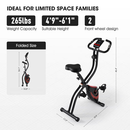 Exercise Bike 16 Levels Magnetic Resistance Folding Stationary Bike for Home with LCD Monitor Phone Holder Portable